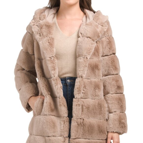 COPY - NWT BCBG MaxAzria Felicia Faux Fur Hooded Coat in Beautiful Beige color - Picture 1 of 6
